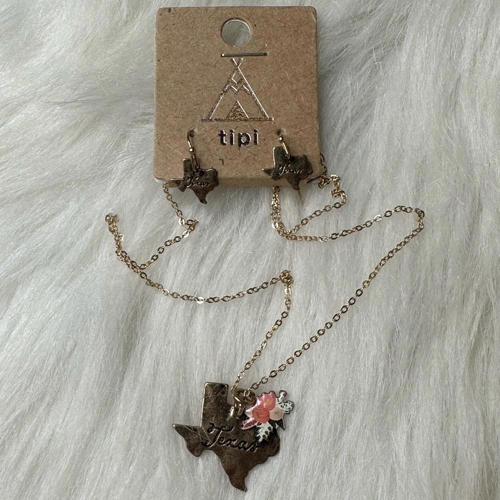 Tipi Texas Jewelry Set - State Pendant Necklace & Earrings